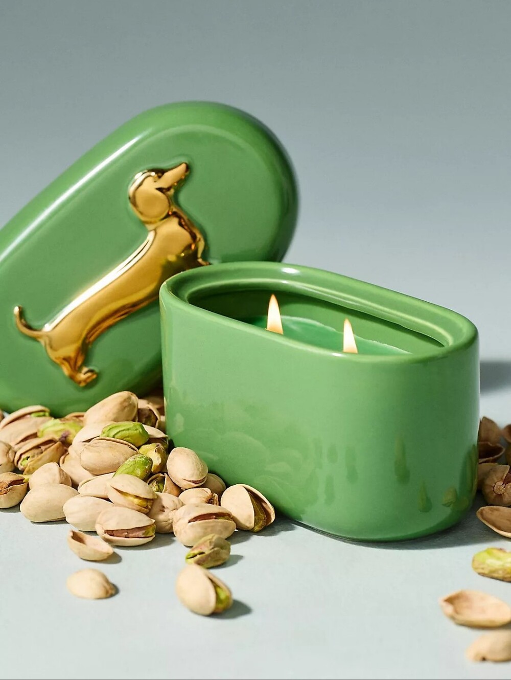 Anthropologie Lucie Dachshund Gourmand Pistachio Ceramic Candle
